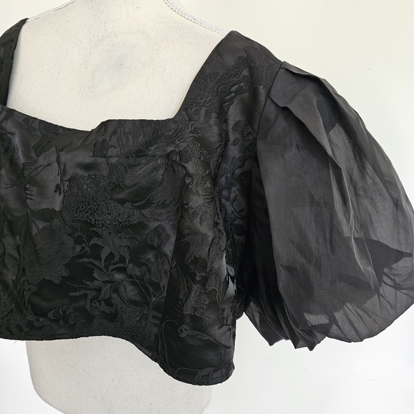 Future Collective Black Organza Puff Sleeve Crop Top - Picture 6 of 11